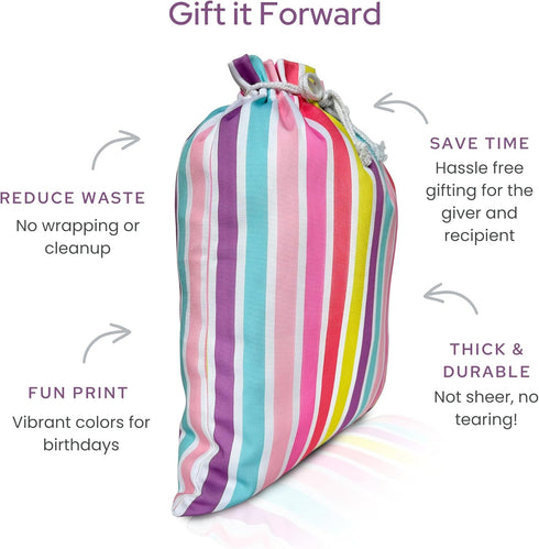 Gather & Knot Drawstring Gift Bags | 20" Large 12" Small | Premium Canvas | Reusable Fabric Wrap for Girls Birthdays, Baby Shower | Rainbow Stripe...