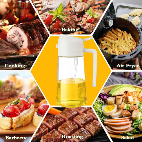 Oil Dispenser Sprayer Bottle for Kitchen, 2 In 1 Olive Oil Dispenser Bottle for Cooking, 16oz/470ml Glass Oil Bottle, Oil Sprayer for Cooking, Kit...