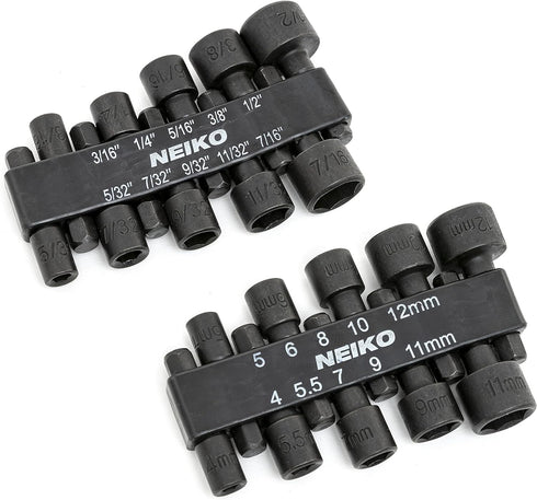 NEIKO 10068A Nut Driver Set, For Impact Drill and Driver, 20 Piece, 1/4” Hex Small Nut Driver Bit Set, Metric and Standard, 4-12 mm & 5/32”-1/2”, ...