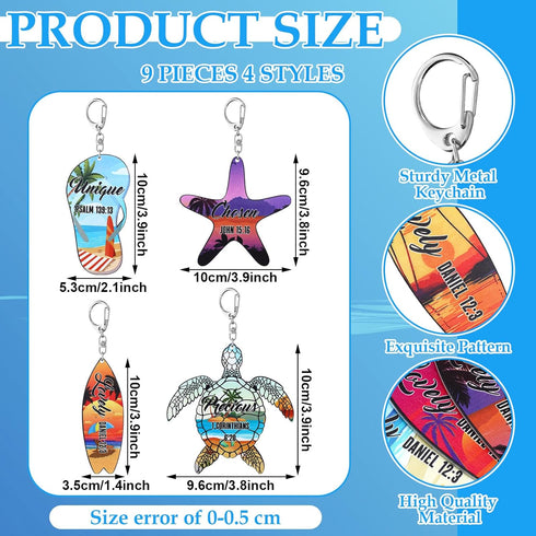 Bucherry 36 Pcs Beach Summer Party Favors Keychain Gifts Bulk Wooden Surfboard Sea Turtle Coconut Tree Christian Religious Key Ring for Hawaiian L...