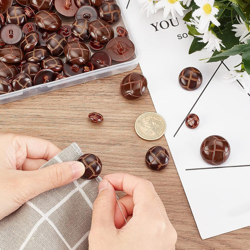 CHGCRAFT 100Pcs 3 Size 1-Hole Plastic Buttons Round Brown Plastic Imitation Leather Buttons Set for Blazer Suits Sport Coat Uniform Jacket Sewing ...