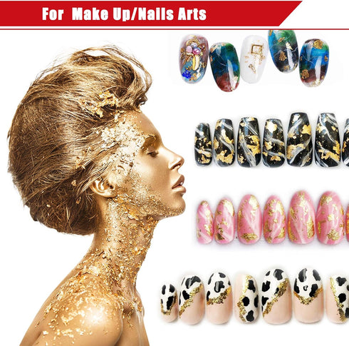 Gilding Foil Flakes for Resin,YUGDRUZY 18 g Metallic Foil Leaf Schabin Flakes with 2 Finger Cots and Tweezers,Imitation Metal Gilding Flakes for P...