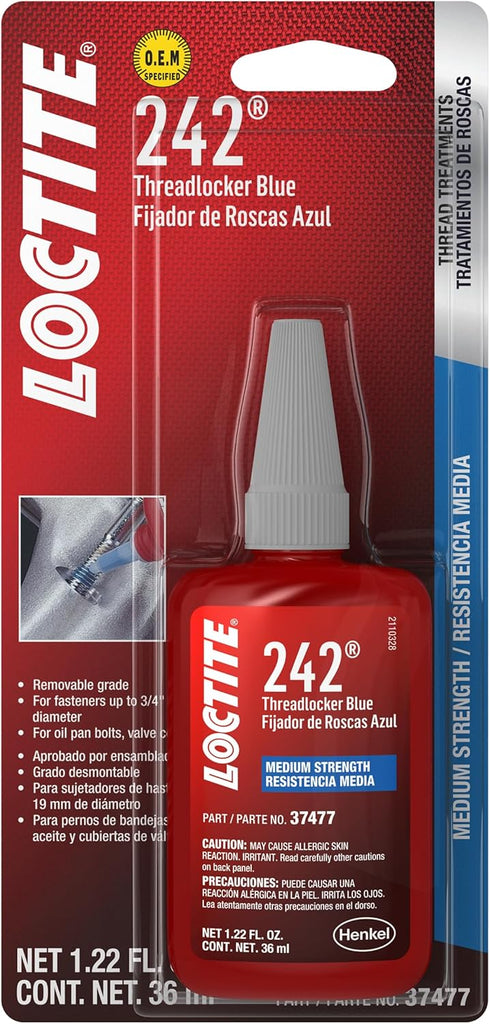 LOCTITE 242 Automotive Blue Threadlocker - Medium-Strength Thread Lock, Multi-Purpose Applications, Works on All Metals - 36 ml, 1 Pack...