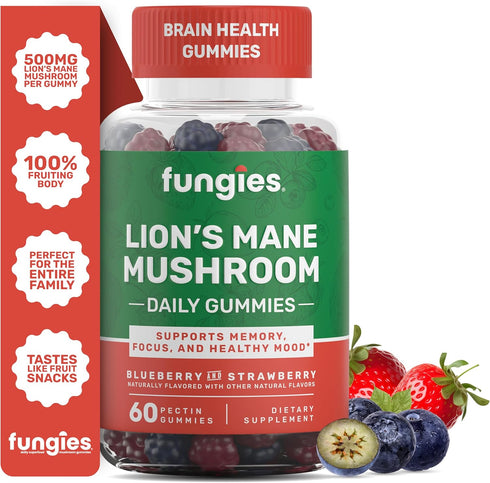 Lion's Mane Mushroom Gummies | Blueberry & Strawberry | 60 Servings | Mushroom Gummies for Adults for Brain Fog | Focus, Memory & Mood Mushroom Su...