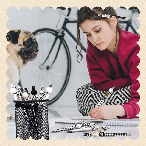 Colarr 24 Sets Plastic Beadable Pens DIY Pens Making Kit Assorted Bead Pens Wood Beads Crystal Spacer Beads Black Ink Ballpoint Pen for Women Stud...