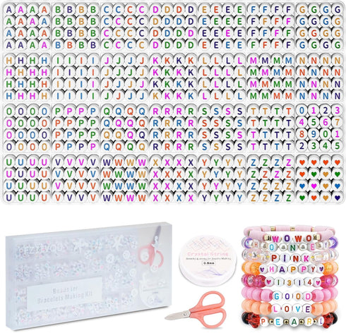 1450 Pieces Letter Beads kit, Acrylic 4x7mm Round Alphabet Beads for Bracelets Making, Letter Beads A-Z Heart Pattern Beads and Number Beads for B...