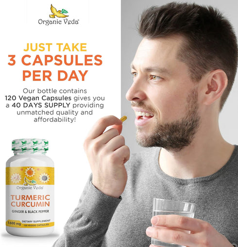 Organic Veda Turmeric and Ginger Capsules 120 pills - Organic Turmeric Curcumin with Black Pepper for Joint Support - Non Gmo, Gluten Free, Turmer...