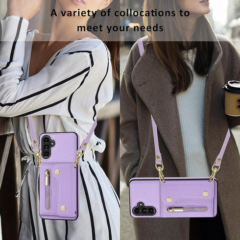 Asuwish Phone Case for Samsung Galaxy A13 5G Zipper Wallet Cover with Screen Protector and Card Holder Slot Shoulder Crossbody Strap Cell A04S M13...