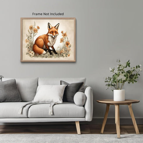 Posterizer 1 pcs- Red fox in the middle of beautiful wild flowers-Art for Animal Lovers-Floral Botanical Art- Gift for Men Women Teens-Decor for ...