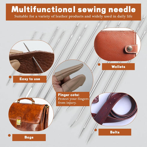 Leather Sewing Kit, Basic Hand Sewing Starter Set for Beginner, Leather Sewing Needle and 24-Color Waxed Thread Kit for Adults, Beginner, Home Tra...