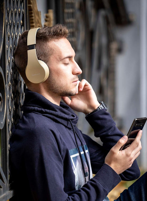 PowerLocus Wireless Bluetooth Over-Ear Stereo Foldable Headphones, Wired Headsets Rechargeable with Built-in Microphone for iPhone, Samsung, LG, i...