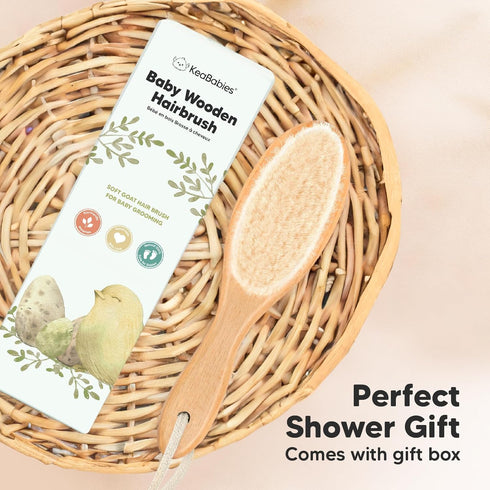 Baby Hair Brush - Baby Brush with Soft Goat Bristles, Cradle Cap Brush, Perfect Scalp Grooming Product for Infant, Toddler, Kids, Newborns, Baby G...