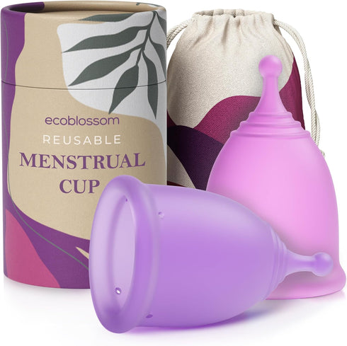 EcoBlossom Reusable Menstrual Cup Set - The Most Reliable Medical Grade Silicone Period Cups - Comfortably use for 12 Hours (2 Small Cups)...