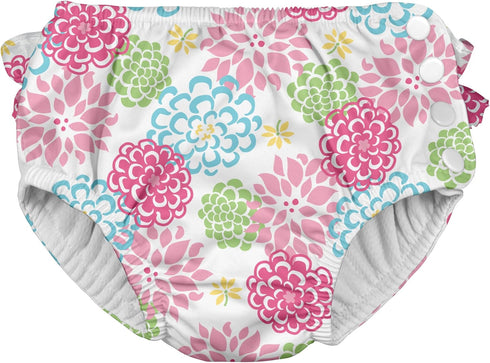 Ruffle Snap Reusable Absorbent Swimsuit Diaper-White Zinnia-4T...