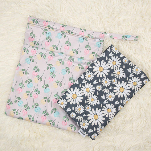 ALVABABY 2pcs Cloth Diaper Wet Dry Bags Waterproof Reusable with Two Zippered Pockets Travel Beach Pool Daycare Soiled Baby Items Yoga Gym Bag for...