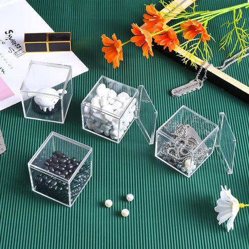 Acrylic Box with Lid, 4 Pack Small Square Acrylic Container 2.2x2.2x2.2Inch/55X55X55mm Plastic Square Cube Containers with Lid Storage Box for Can...