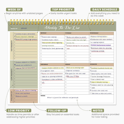 Weekly To Do List Notepad with 52 Undated Sheets?8.5"×11"?- Undated Weekly Planner Notepad for Office Desk Accessories and Supplies - Forest Shade...