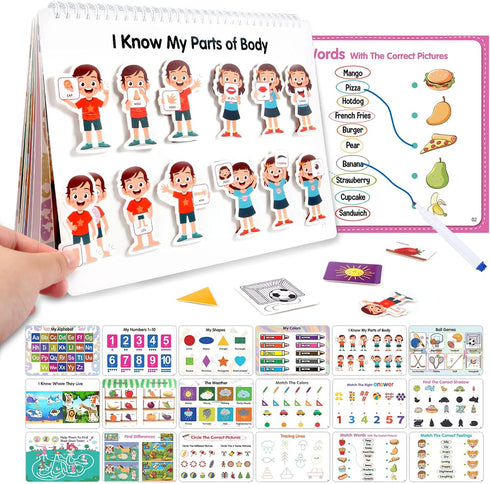 Preschool Montessori Toys Busy Book, 18 Themes Toddler Educational Learning Activities Book, Autism Sensory Toys with ABC Numbers Colors Shapes fo...