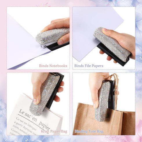 Bling Crystal Stapler Gift Sparkly Diamond Stapler for Desk Handmade Clay Rhinestone Machine Cute Stapler Pretty Office Stationery Kit Stylish Acc...