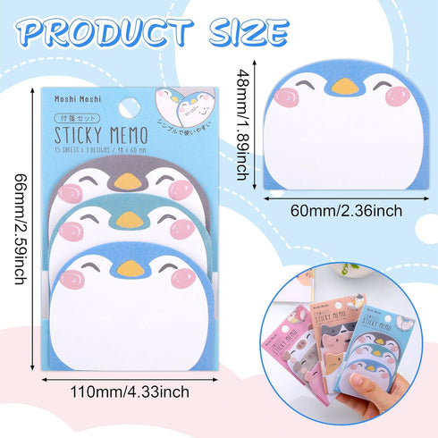 Cute Sticky Notes, 6 Pack 270 Sheets Kawaii Cartoon Animal Sticky Notes, Mini Cartoon Notes Animals Shape Markers Flags Self-Stick Memo Pads for S...