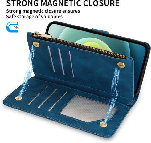 ZZXX for iPhone 12 Mini Wallet Case with Card Slot Premium Soft PU Leather Zipper Flip Folio Wallet with Wrist Strap Kickstand Protective for iPho...