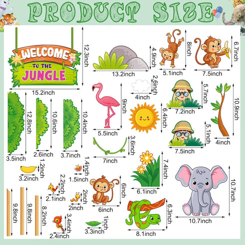 103 Pcs Jungle Bulletin Board Set Welcome to The Jungle Animal Bulletin Board Decorations Monkey Elephant Forest Cutouts Educational Classroom Wal...