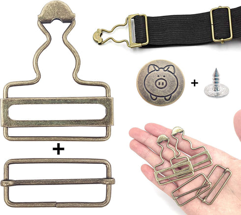 20 Sets Overall Suspender Buckle Replacement, 1.5 inch Tri-Glide Overall Buckles with 40 Sets Copper Buttons for Bib Pants, Trousers, Jeans...