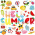JUNEBRUSHS 71 Pieces Summer Paper Cutouts Bulletin Board Decoration Hawaiian Paper Cutouts Flamingo Beach Bulletin Board Decoration with 100 Adhes...