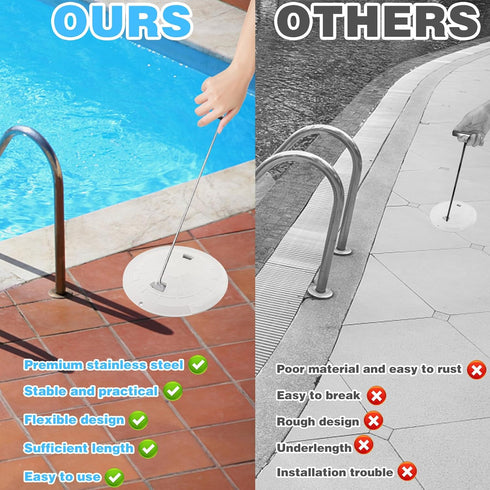 2Pcs Pool Skimmer Hook, Stainless Steel Skimmer Basket Handle Extended Knee Protection Pool Skimmer Basket Hook Tool for Cleaning Swimming Pool De...