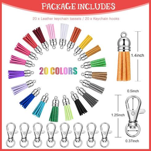 60 Pieces Key Fob Hardware Set, 20 Key Fob Hardware Wristlet with Ring 20 Leather Keychain Tassels 20 Swivel Snap Hooks for Keychain Making Suppli...