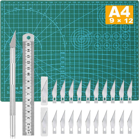 Self Healing Sewing Mat, Exacto Knife Precision Carving Craft Hobby Knife Kit for DIY Art Work Cutting, Hobby, Stencil, Scrapbooking-A4(9"x12")...