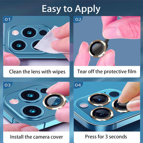 [2 Sets Compatible with iPhone 12 Pro, 12 Mini & iPhone 12 Camera Lens Protector, Tempered Glass Clear Camera Cover Screen Protector Metal Ring Ac...