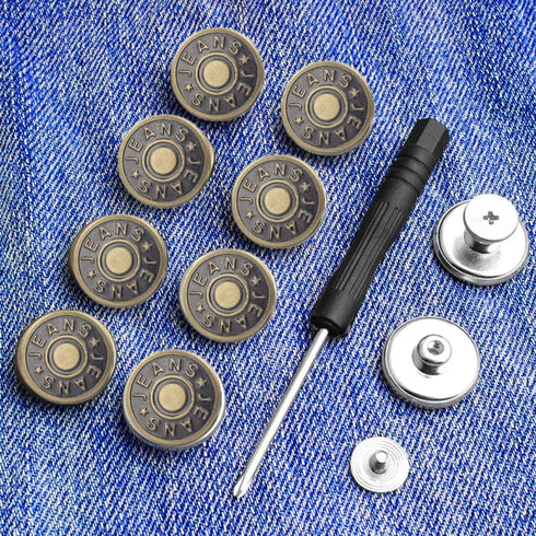 8 Sets Replacement Jean Buttons,No Sew Removable Metal Button for Jeans,17mm Button Repair Kit with Screwdriver in Plastic Storage Box.Fit for Any...