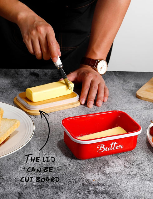 Butter Dish, Butter Dish with Lid for Countertop,Metal Butter Keeper with Stainless Steel Multipurpose Butter Knife, Large Butter Container with q...