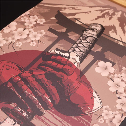 Japan Wall Art Armor Samurai Sword Poster Print On Canvas Skeleton Oriental Art Decoration Wood Framed To Hanging 16”X35”...