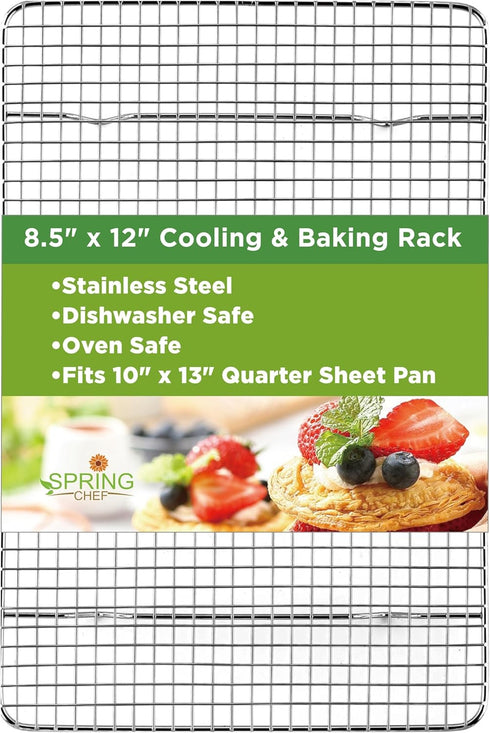 Spring Chef Cooling Rack & Baking Rack - 100% Stainless Steel Cookie Cooling Rack, Wire Baking Rack, Oven Safe 8.5 x 12 Inches Fits Small Quarter ...