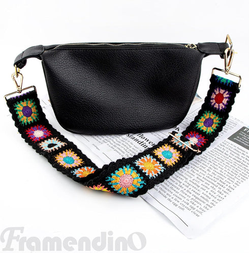Framendino, Crochet Flower Purse Straps Replacement Crossbody for Handbags Black Adjustable Flower Bag Strap 2 Inch Wide Adjustable Bag Strap...