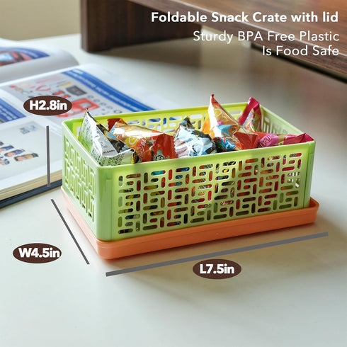2PCS Small Collapsible Plastic Crates with Lid for Crafts,1Qt(7.5''x4.5''x2.8'') Foldable Mini Storage Organzier Box for Snack,Fruits,Small Items...