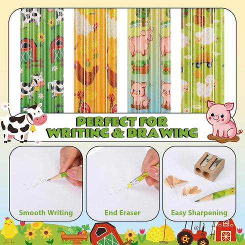 72 Pieces Farm Animal Pencils with Eraser, Assorted Pencils for Kids Cute Sheep Pig Pencils Novelty Fun Wooden Pencils for Students Reward Prize C...