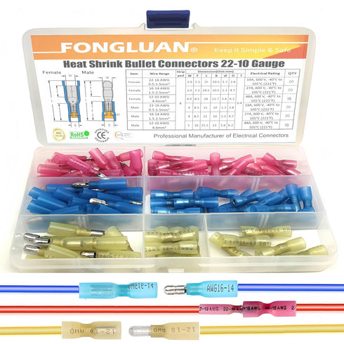 100pcs Heat Shrink Bullet Connectors 22-10 Gauge Quick Disconnect Wire Connectors Female Male Crimp Connectors Waterproof Electrical Butt Terminal...