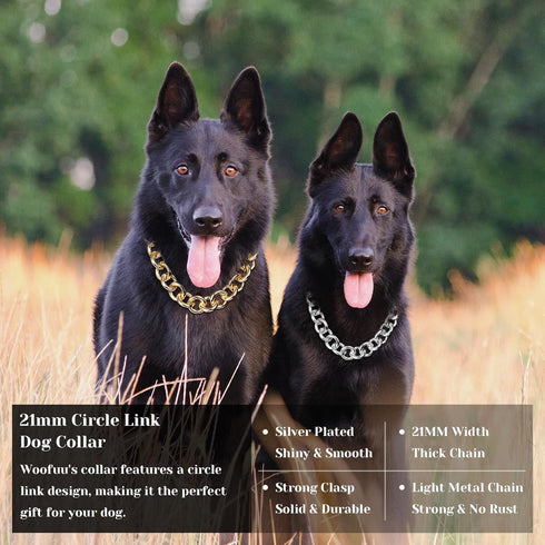 Silver Plated Circle Link Dog Collar - Heavy Duty Chew Proof Chain Collar for Small, Medium & Large Dogs - 21MM Width Light Metal Chain (10") - Do...