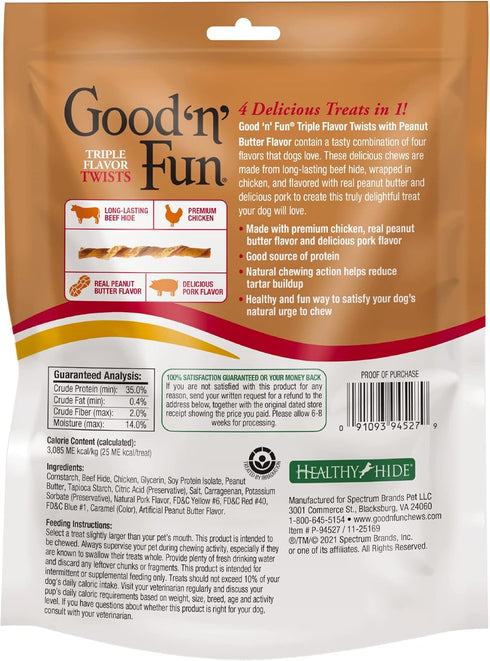 Good ’n’ Fun Triple Flavor Twists, 30 Count, Rawhide Chews for All Dogs...