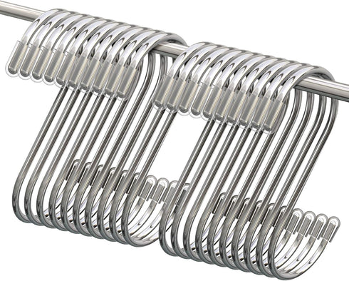 Myfolrena 20 Pack S Hooks for Hanging, 3.4 Inch Metal S Shaped Hook Heavy Duty Hanging Hooks for Pots, Pans, Plants, Bags, Cups, Clothes (Silver)...