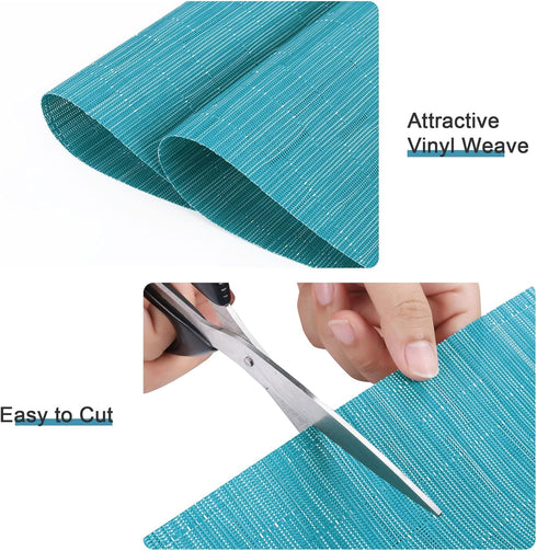 SHACOS Round Table Shape Placemats Set of 4 Wedge Placemats Heat Resistant Woven Vinyl PVC Table Mats Indoor Outdoor Wipe Clean (4, Teal Blue)...