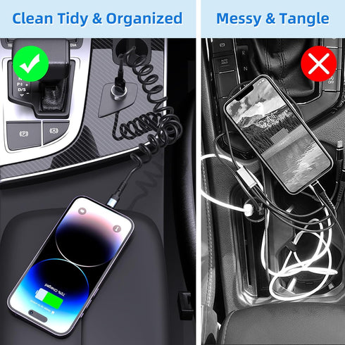 Coiled iPhone Charger Cord for Car Retractable Fast Charging Cable Compatible with iPhone 15/14/13/12/11 Pro Max/XS MAX/XR/XS/X/8/7/Plus/6S/Plus/i...