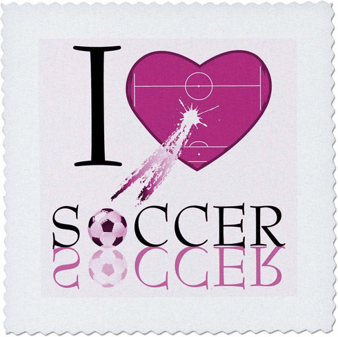 3dRose qs_101406_4 I Love Soccer in Pink-Quilt Square, 12 by 12-Inch...