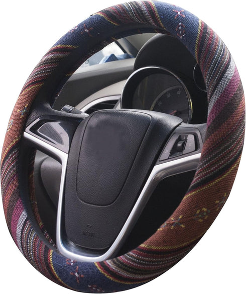 Large Ethnic Style Coarse Flax Cloth Automotive Steering Wheel Cover Anti Slip and Sweat Absorption Auto Car Wrap Cover (15.25''-16'', F)...