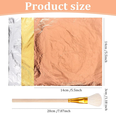 Cunhill 150 Sheets Gold Foil Sheets for Art Silver Rose Gold Leaf Sheets with Gilding Brush Gold Foil Paper Craft for Arts, Painting, Gilding Craf...