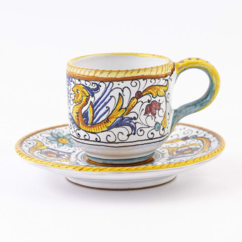 Fima ThatsArte.com - Italian Ceramic Espresso Cup & Saucer Raffaellesco, Deruta - Hand Painted, Handmade Coffee Cup Made in Italy, Deruta Pottery...