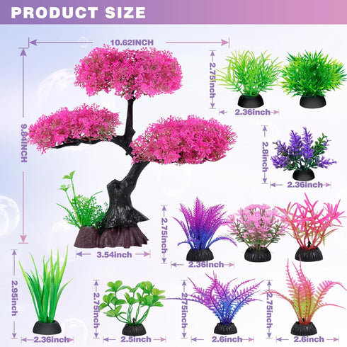 Ameliade Aquarium Artificial Plastic Plants Decoration, Pink Cherry Blossom Tree & Grass Aquarium Decor Set, Goldfish Betta Fish Tank Decorations ...